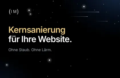 Karte 03, Vorderseite: Kernsanierung für Ihre Website. Ohne Staub. Ohne Lärm.